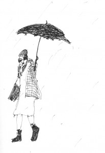 old lady with umbrella sketch