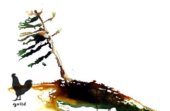 Canadian Tree Art Prints: Pine Tree On A Rock | detail of the painting | Francesco Galle contemporary art artist prints for sale, Toronto art studio