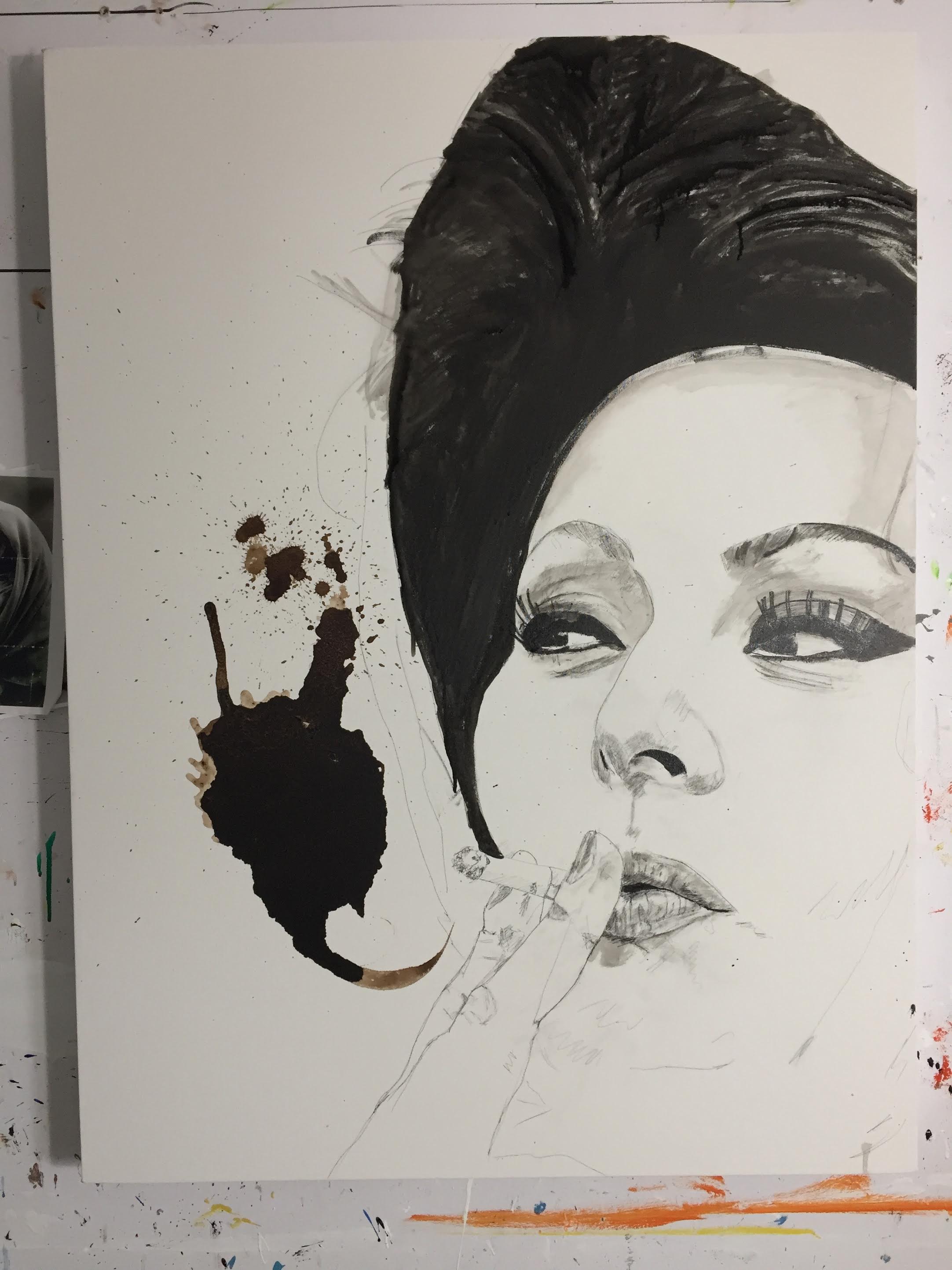 Italian Icons Series: Sofia Loren | step 2 in my process | Francesco Galle contemporary art artist prints for sale, Toronto art studio