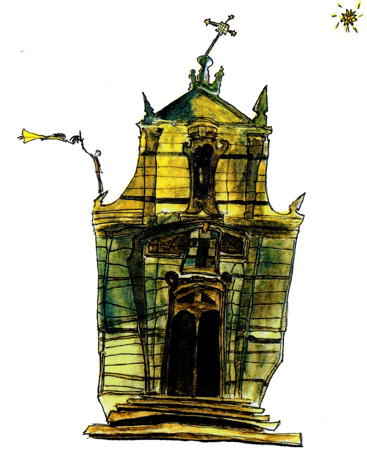 A green-domed church