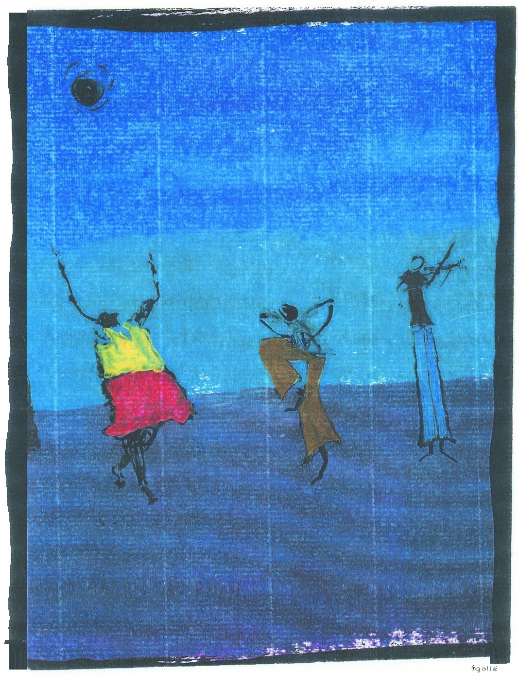 Dancing figures under a night sky, inspired by Cesária Évora