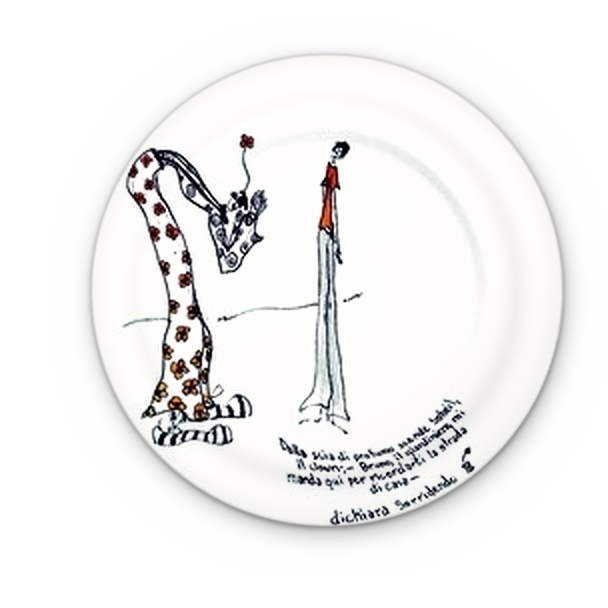 Soheil the clown and Carmelo, hand-painted on a ceramic dinner plate