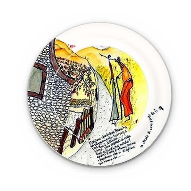 The stone village road, hand-painted on a ceramic dinner plate