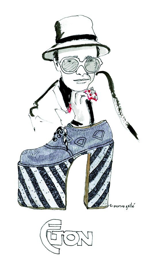Elton John Bata shoe illustration