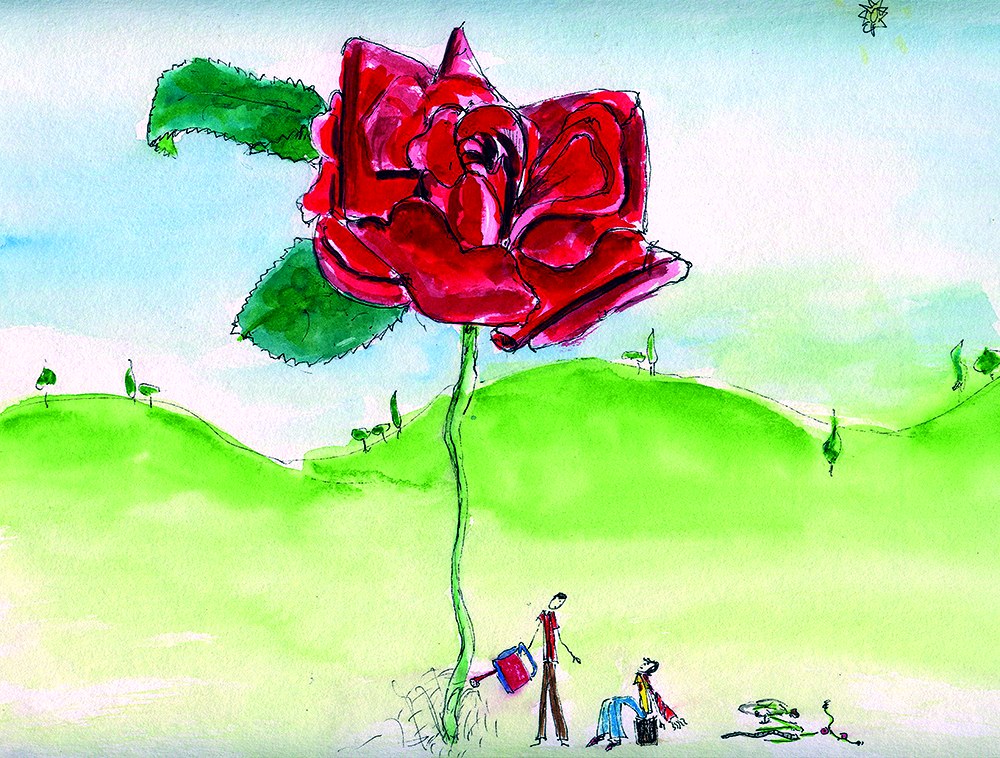 Julia and the big flower