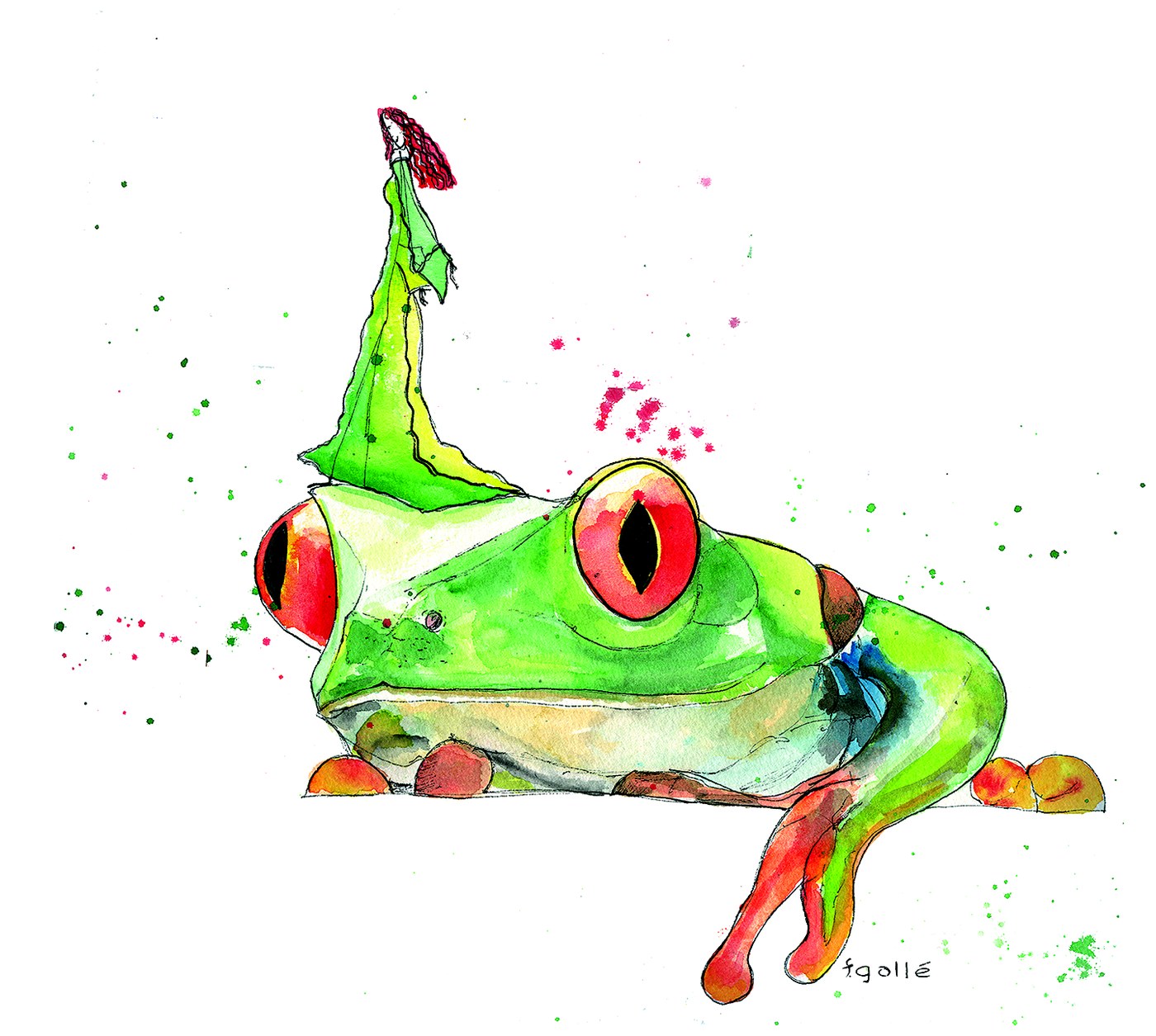 A frog and princess fairy tale illustration
