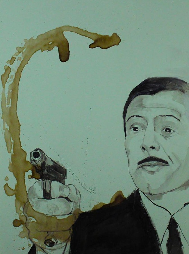 Marcello Mastroianni with Gun by Francesco Gallé